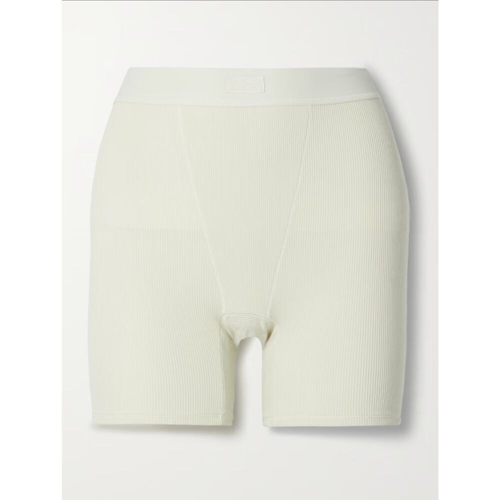 New Skims Cotton Collection ribbed cotton-blend jersey boxer shorts - Bone